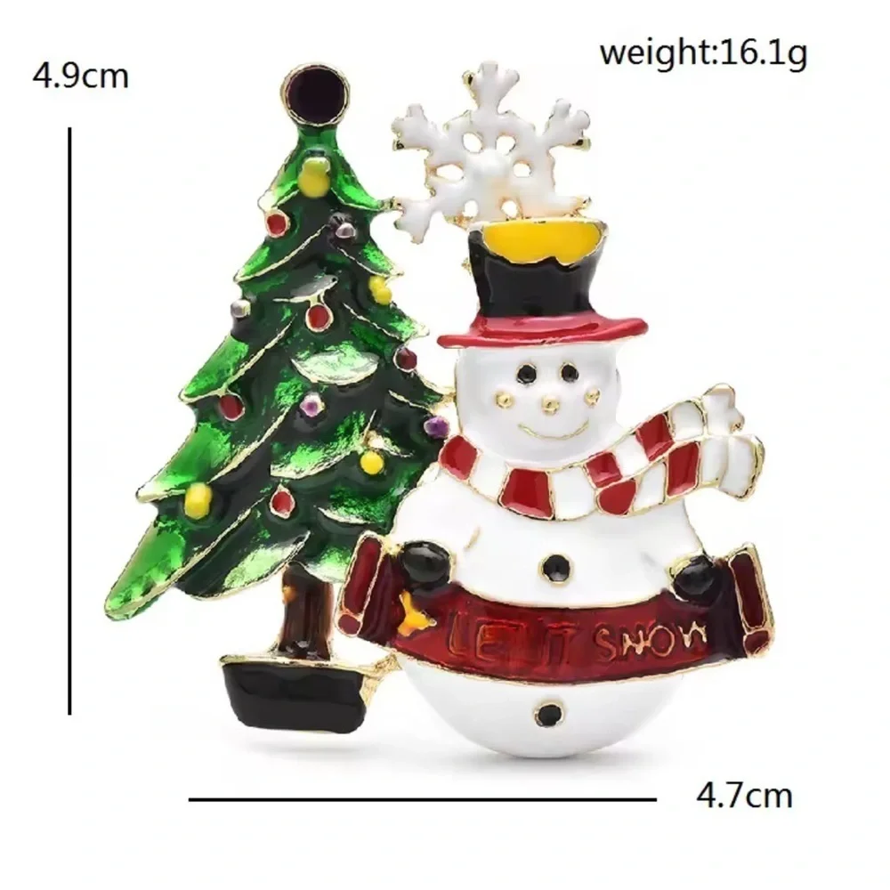 Festive Snowman and Christmas Tree Brooch